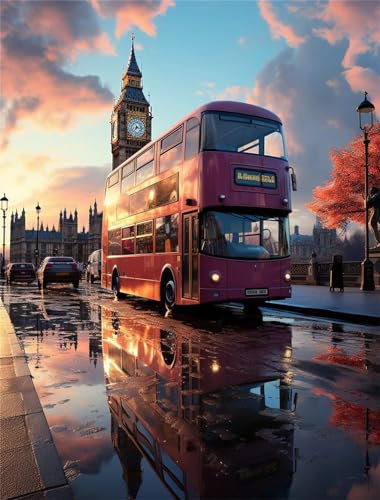 Diamond Painting Groß XXL Bus 100x132cm, 5D Big Ben Diamond Painting Erwachsene Groß,DIY Diamant Painting Bilder Groß Kunst Malerei Bastelset für Zimmer Deko Wohnzimmer, Geschenke für Frauen