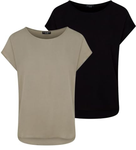 DENIMFY Bluse Damen DFJule Regular Fit 2er Pack Set Rundhals T-Shirt Top | Kurzarm Sommer Oberteil Weiß Grün Blau Schwarz S M L XL XXL