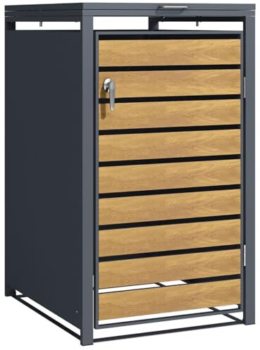 Phoenix Safe Company GB1168AWK Single Wheelie Bin Storage Cover - Galvanized Steel with Oakwood Effect and Anthracite Color, Weather-Resistant, Lockable, Gas Pressure Springs, 80cm Dx 116cm H x 68cm W