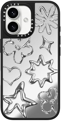CASETiFY Mirror Case für iPhone 16 [Reflektierend/1,5 m] 1 x Fallschutz in Militärqualität, kompatibel mit Magsafe, Chrom Doodles - Silber auf Schwarz