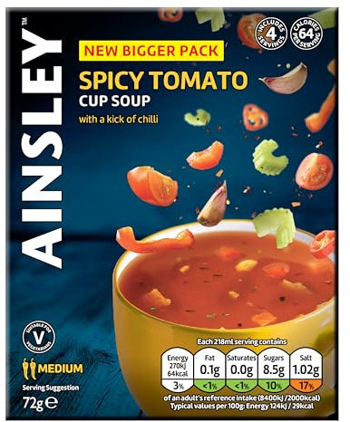 Ainsley Harriott Spicy Tomato Soup, Quick & Convenient Instant Soup, Bulk Pack Multipack; Pack of 8 x 4 Servings