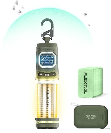 FLEXTAILGEAER TINY REPEL, Tragebar Mückenschutzmittel, Mückenlampe Camping, 165 ℃ Doppelseitige Heizung, 400Lm Camping Lampe, 4800mAh Akku,Camping, Rucksacktourist(enthält mückenschutztabletten)