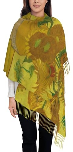 TDNEKMCA Van Goghs Klassisches Sonnenblumen-Ölgemälde. Warmer Schal Für Den Winter, Schal Für Damen, Großer Weicher Pashmina-Schal, Langer Schal Mit Quaste, Warmer Freizeitschal Für Damen