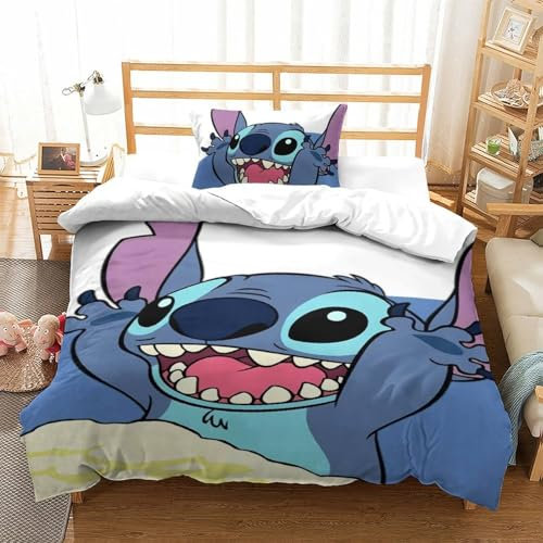 BSTELA9IE Stitch Bettbezug Bettwäsche Set 2 Teilig Kinderbettwäsche-Set Reißverschluss Mit Kissenbezügen Betten Set Für Jungen Und Mädchen, Kinder Single(135x200cm)