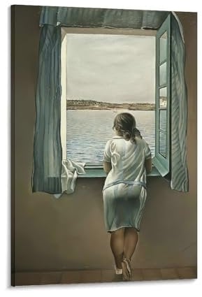 Salvador Dali Frau am Fenster, Vogue-Wandkunst-Poster, Leinwand, Wandkunst, Bauernhaus, Galerie, ästhetische Raumdekoration für Schlafzimmer, Badezimmer, 20 x 30 cm