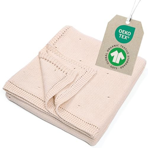 Merle Toys® Premium Babydecke Baumwolle, 100% Bio - GOTS & Oeko-TEX Zertifizierte Strickdecke, Baby Decke Neugeborenen, Kuscheldecke Baby, Blanket Newborn Cotton, Babydecke Bio Baumwolle, Perlweiß