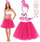 SelfTek Déguisement Flamant Rose Adulte, Costume Flamant avec Bandeau et Jupe Tutu, Déguisement pour Carnaval, Fête à Thème, Halloween, Cosplay Femme, Accessoire Flamant Rose pour Soirée