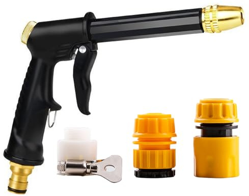Hose Pipe Spray Gun High Pressure Hose Attachment Heavy Duty Metal Water Gun with 3 Pcs Joint Garden Hose Spray Gun for Car Washing Plants Watering Lawn and Garden Cleaning