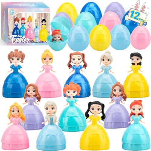 Ostergeschenke für Kinder, 12 Stück Ostereier gefüllt mit Prinzessinnen-Spielzeug für Mädchen, Ostereier Perfekt für Osterkörbchen, Deko für Party, Klassenzimmer & Osteranreize Perfekte Partygeschenke