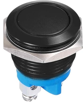 DMiotech 1 Pcs 22mm / 7/8 Push Button Switch, IP66 1NO 0-250V 5A Momentary Latching Push Button Starter Light Switch Self-reset, Aluminum Alloy Flat Head Black