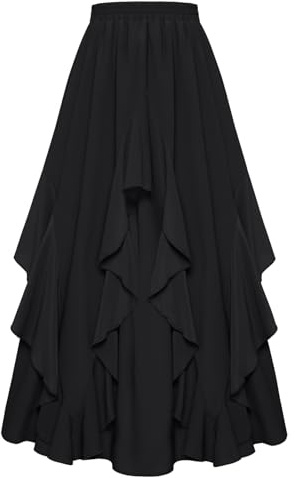 Scarlet Darkness Long Skirts for Women 2026 Ruffled Chiffon Flowy Renaissance Maxi Skirt Black M