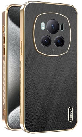 ILING Coque pour Honor Magic 6 Pro 5G, Conception Unique en Métal Brossé, Prime Finition Cuir Housse, Très Mince Doux Silicone TPU Bumper Antichoc Étui (Noir)