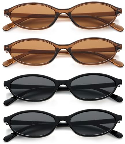 Unning 4 Stück Oval Sonnenbrille Damen Vintage Retro Cateye Sonnenbrillen Set Schmal Lustig Brille