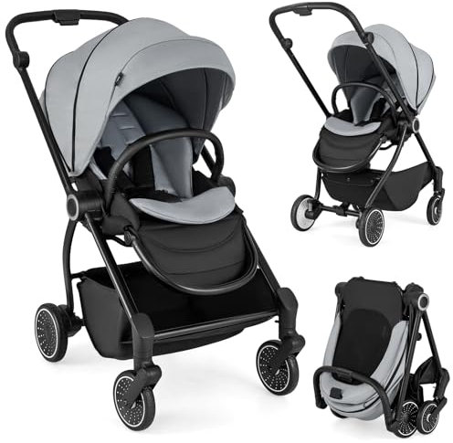 COSTWAY Kinderwagen faltbar mit umkehrbarem Sitz, Reisebuggy mit verstellbarer Rückenlehne, Griff, Sonnendach & Fußstütze, Babywagen Kinderbuggy mit Aufbewahrungskorb für 0-3 Jahre (Grau)