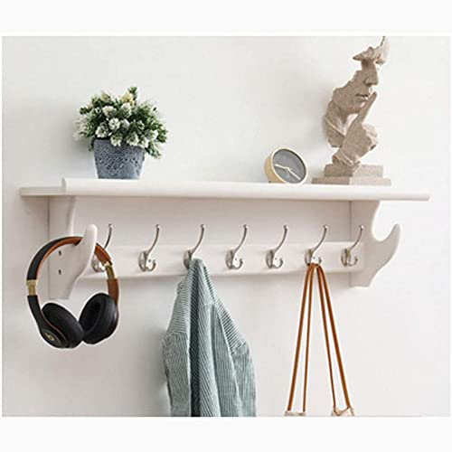 Porte-manteau rustique en bois avec crochets métalliques vintage - Étagère murale
