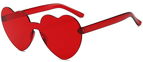 YOJUED Herz Sonnenbrille Randlose Candy Color Herzbrille für Damen Love Heart Shape Sunglasses (2-Red)