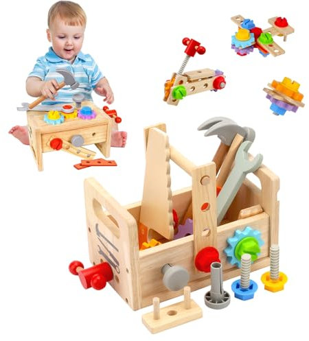 MonteSpi Caja Herramientas Juguetes, 29 Piezas Montessori para niños de 3 años,, Ideal para fomentar la motricidad Fina y la Creatividad, Regalo de cumpleaños