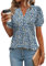 Rapbin Womens Tops Puff Short Sleeve Summer T Shirts V Neck Elegant Floaty Floral Printed Tunic Blouse Blue White Floral-L(UK 16-18)