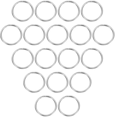 sourcing map Split Key Rings, 2mm Thick 32mm OD 304 Stainless Steel Open Jump Ring Solid Keychain Loop Buckle for Keychains Car Key Hanging, 20pcs