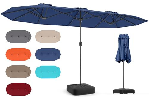 RELAX4LIFE Sonnenschirm, Doppelsonnenschirm mit Ständer & Handkurbel, Großer Marktschirm 400 x 200 cm, Gartenschirm, Terrassenschirm, Sonnenschutz (Blau, Ohne LED-Solar-Beleuchtung)