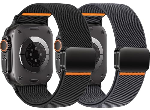 Elastique Magnetique Bracelets pour Bracelet Apple Watch Ultra/2 49mm 46mm 44mm 45mm 42mm Homme Femme,Respirant Nylon Smartwatch Sport Strap pour Bracelet Apple Watch Serie 10 9 8 7 6 5 4 3 SE 2nd