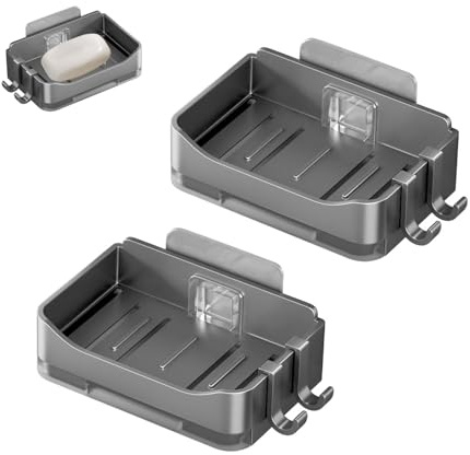 SHENGYIG 2 Stück Seifenschale Wandmontage, ABS Seifen Halter | Seifenablage Ohne Bohren mit Kleinem Haken und Selbstklebend, Seifenschale Selbstklebend für Bad, WC, Küche