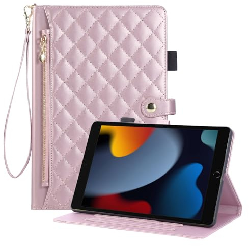 Rosbtib Case for iPad 9th/8th/7th Generation Model 2021/2020/2019 10.2 Inch, Wallet style PU leather tablet case with zip, Card Slot and Stand Function for iPad 10.2, Pink
