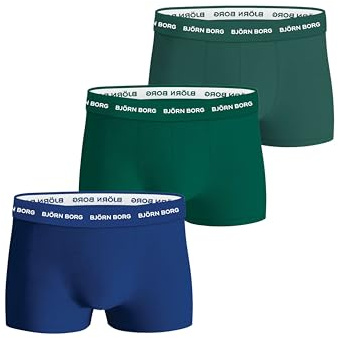 Bjorn Borg 3-Pack Geo Print Contrast Waistband Men's Boxer Trunks, Green/Black