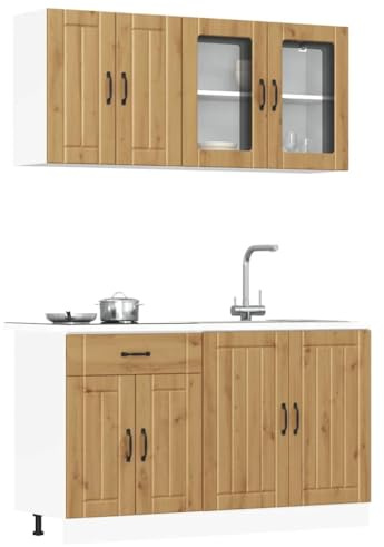 Emmtore 4-TLG. Küchenschrank-Set Sonoma Holzwerkstoff，Küchenschrank, Kompaktküche,Eiche handwerklich