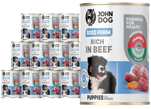 Premium Hundefutter Nass mit Rind - Hunde Nassfutter getreidefrei für Welpen und Junior - Unterstützt Haut & Immunsystem - Hundenassfutter mit 95,7% Fleischanteil - Natürliche Zutaten 12 x 400g Dosen