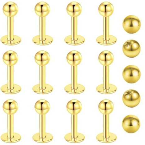 Gojewen 12er Lippenpiercing Stecker 1,2mm Chirurgenstahl Piercing Lippe Labret Helix Tragus Stud Silber Gold Schwarz 6mm 8mm 10mm 12mm
