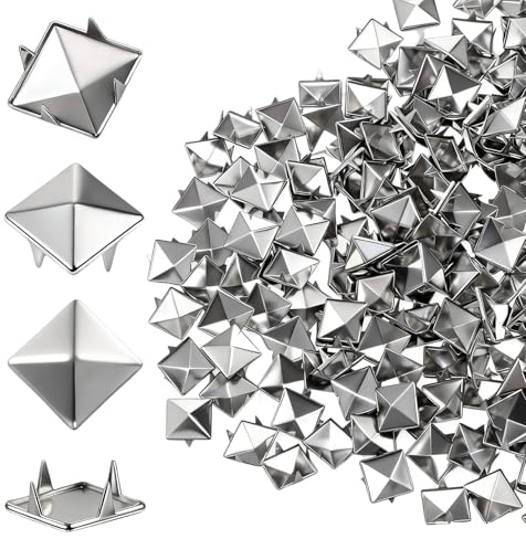 LXUEJIE 600 Stück Quadratische Nieten Metall, Silber Nietens für Leder Studs Pyramide Spike Nieten Ziernieten DIY Punk Niete für Kleidung Taschen Lederband Mäntel Handschuhe (10mm)
