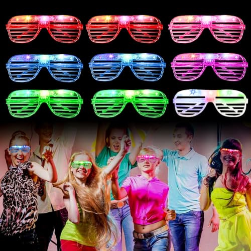 YISKY 9er-Pack Partybrillen, LED Leuchtende Brille, Neon Partybrille, Flashing LED Brille, Shutter Shades Partybrillen, Leuchtende Coole Brille, für Karneval Weihnachten Geburtstag Neujahrsparty