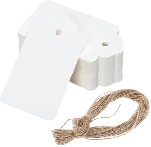 100 PCS Etichette Regalo, Etichette in Carta Kraft, 4x7CM Tags Regalo, Etichette Marcatura con Stringa, Cartoncini per bomboniere, Etichette Carta Kraft per Esposizione di Gioiell, Abbigliamento