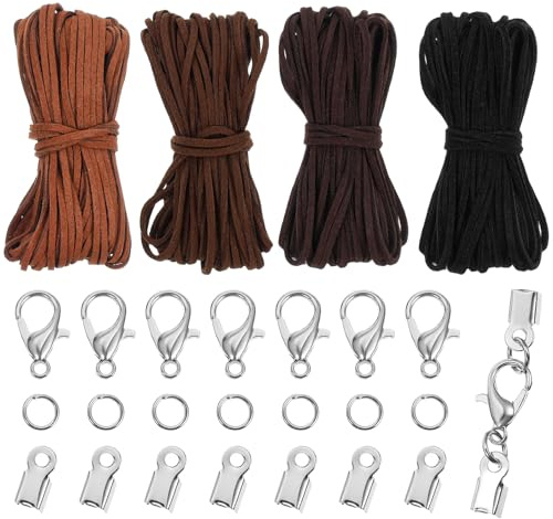 Nogeqi 4 Rollen 40m Lederband für Ketten, Wildleder Lederschnur mit Verschluss, Lederbänder für Ketten, Basteln Lederbänder für DIY Armband Halskette Schmuck Handwerk (4 Farben, Je 10 Meter)