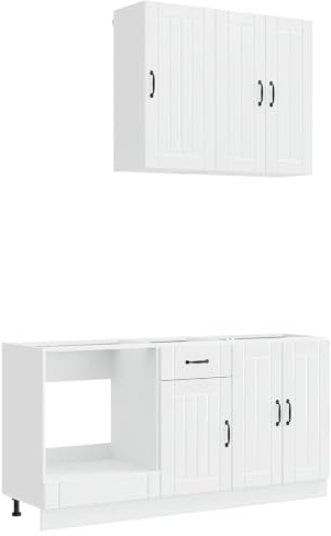 XHNIFBN Küchenzeile Lucca 5-teilig Küchenblock Einbauküche modern mit Hängeschrank und Unterschrank aus Holzwerkstoff, Küchenschrank Set für Singleküche, Hochglanz Weiß