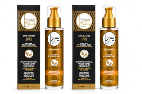 KERAGOLD PRO Lot de 2 Sérum Réparateur Professionnel 100 ml – Kératine & Huile de Ricin – Sans Sulfates – Soin Sans Rinçage Anti-Fourches – Répare, Nourrit et Protège les Cheveux Secs et Abîmés