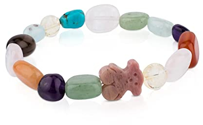 TOUS Pulsera de Elástica con bolas de Rodonitas para Mujer con Motivo Oso de Plata de Primera Ley,Largo 17cm, Joven y Fresca, Colección Icon Color