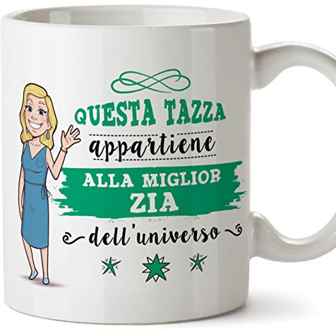 MUGFFINS Zia Tazza/Mug - Questa Tazza Appartiene alla Miglior Zia dell'Universo - Idea Regalo Originale di Compleanno - Tazza Migliore Zia in Ceramica