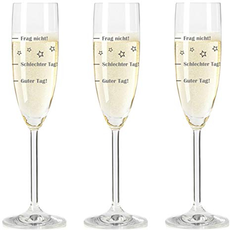 Leonardo Sektglas, 3er Set, Guter Tag!, Schlechter Tag!, Frag Nicht!, Stimmungsglas mit lustiger Gravur, Mood Sekt Glas, 210 ml