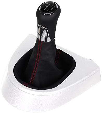 ICT Schaltknauf Schaltsack/Schaltmanschette mit Rahmen Naht rot Leder, 6 gang, kompatibel mit: VW Touran/Caddy Typ 1T/2K 2003 – 2015 (ohne LED)