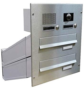 D-04 Cassetta postale 2 posti passante a muro in acciaio inox con campanelli e videocitofono (profondità: 35-50 cm) - LETTERBOX24.de