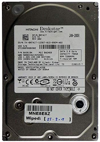 750GB HDD Hitachi Deskstar HDS721075KLA330 SATA ID12518 (Generalüberholt)