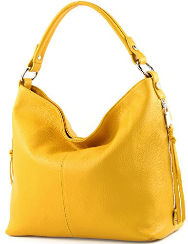 modamoda de T160 Damen Leder Schultertasche Henkeltasche Large handmade in Italy, Farbe:T160 Sonnengelb