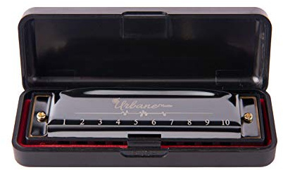 Harmonica 10 Holes 20 Tunes Mouth Organ Blues Deluxe Harmonica, Key of C for Beginner, Adults, Kids Gift, Black