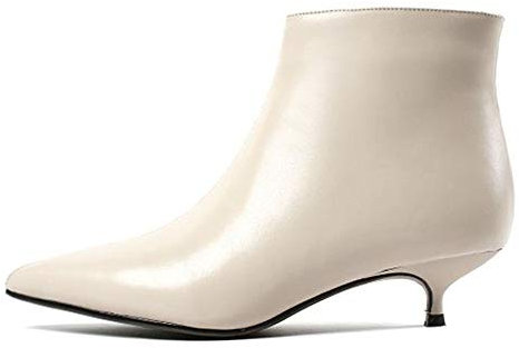 Lutalica W Moda Donna Pizzo Opaco Pelle Cerniera Comfort Basso Kitten Tacco Abito Stivaletti, bianco, 39 EU