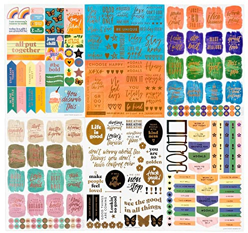 Navy Peony Sticker-Set mit motivierenden Zitaten (über 270 Sticker) - Goldfolie, Thema Achtsamkeit, A5-Bögen | Inspirierende Verzierungen für Scrapbooks, Planer und Visionboards