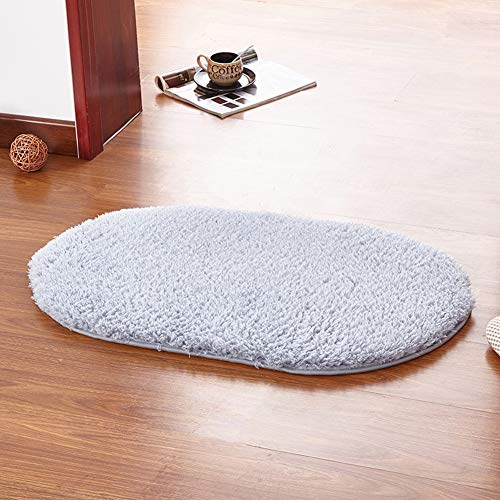 YAOTT Ovaler Badezimmerteppich rutschfest Maschinenwaschbar Weicher Wasserabsorbierende Fußabtreter für innen Badvorleger Badteppich Badematten Flauschige Mikrofaser Fussmatte Blau grau 60X160CM