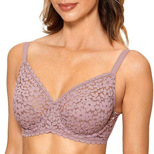 DOBREVA Soutien-Gorge Dentelle Emboitant Minimiseur avec Armatures Femme Marron Rose 90F
