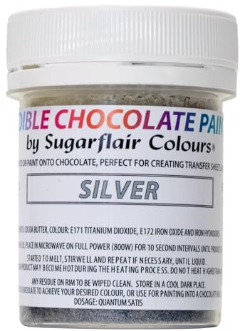 Sugarflair Silver Peinture au chocolat - beurre de cacao coloré pour peindre directement sur du chocolat, des feuilles de transfert ou des moules - 35g